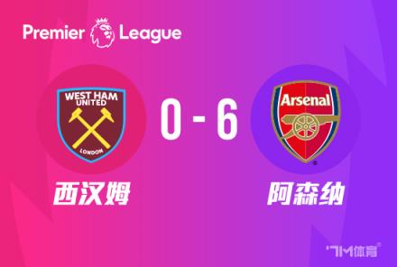 英超：阿森納6-0西漢姆，薩卡雙響賴斯2傳1射