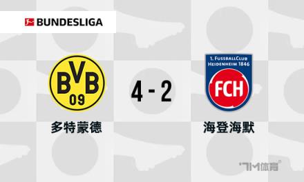 德甲：多特蒙德4-2海登海姆升至榜首，阿德耶米兩射一傳建功