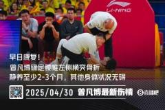 曾凡博腰椎左側(cè)橫突骨折 本賽季報(bào)銷