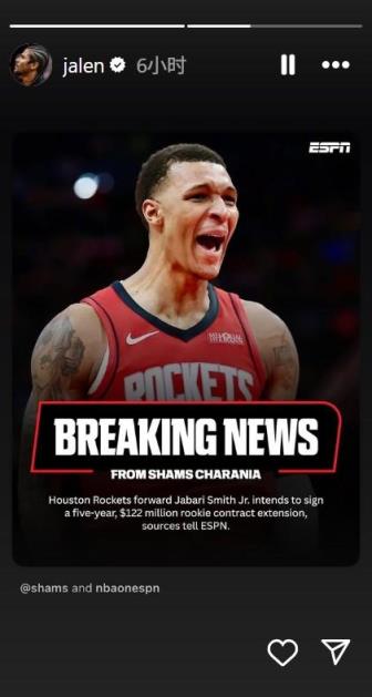 杰倫-格林曬小賈巴里-史密斯續(xù)約新聞海報(bào)，心系老東家