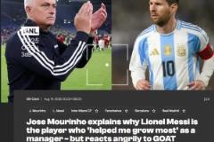 ！穆里尼奧：幫助我成長(zhǎng)最多的球員是梅西