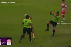 秘魯杯上球迷沖進場內(nèi)想要暴揍裁判，結果被主裁一腳踢翻