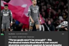 費(fèi)迪南德：阿森納可能無(wú)法以3球優(yōu)勢(shì)擊敗皇馬