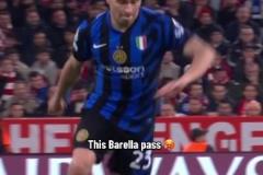 世界第幾中場(chǎng)？歐冠官推怒贊巴雷拉這腳長(zhǎng)傳