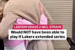 最新視頻詹姆斯走路一瘸一拐 與一位漂亮的粉衣小姐姐擁抱致意