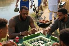 網(wǎng)友AI創(chuàng)作：當庫里來釣魚的時候，老詹已經(jīng)打上麻將了